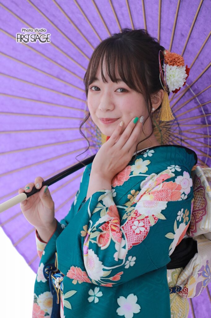 振袖　緑　ブルべ　古典
