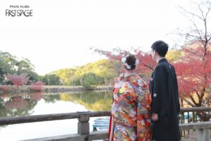 ロケ撮　ブライダル　ウェディングフォト　奈良公園　和装