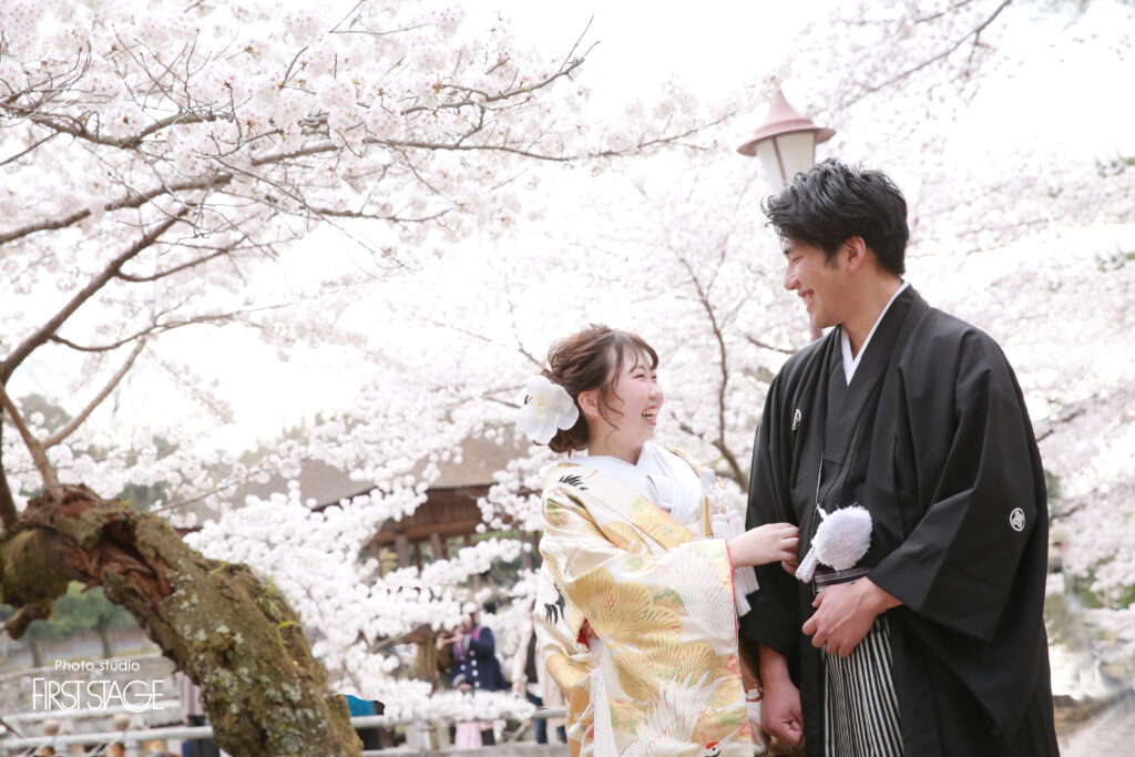 桜　奈良公園　和装　ブライダル