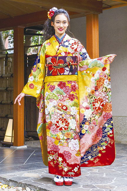 かわいい系の黄色振袖