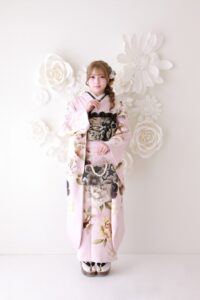 振袖コーディネート　ピンク色