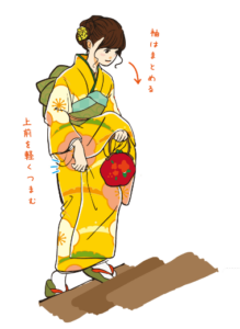 着物　階段の登り方