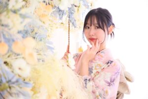 振袖　前撮り　成人式　ピンクの振袖