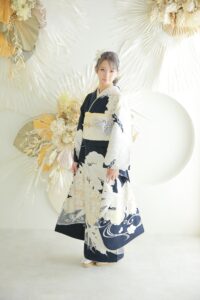 振袖　紺　コーディネート