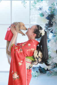 振袖 ヘア 長さ 前撮り ペット わんちゃん 成人式 ヘア 一束