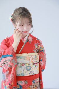 前撮り　撮影　ママ振り　振袖　赤