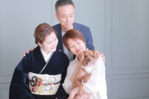 振袖　家族写真　ペット　前撮り