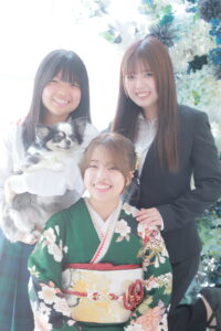 成人式　ヘア　ペットと　わんちゃん　振袖　前撮り
