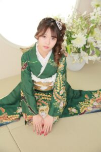 ママ振袖　コーディネート　緑